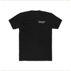 Front of black t-shirt with white Pudding Creek Rod Shop script chest logo