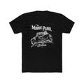 Front of black t-shirt showing The Minnie Pearl Roadster illustration — white ink 1928 Ford Roadster hot rod with driver