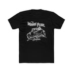 Front of black t-shirt showing The Minnie Pearl Roadster illustration — white ink 1928 Ford Roadster hot rod with driver
