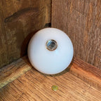Bottom view of the Minnie Pearl Resin Shifter Ball in white, showing the smooth gloss white resin finish and the 3/8-16 threaded steel insert for standard shifter installation